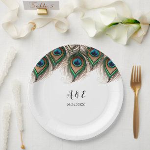 Elegant Peacock Feather Wedding Pappteller