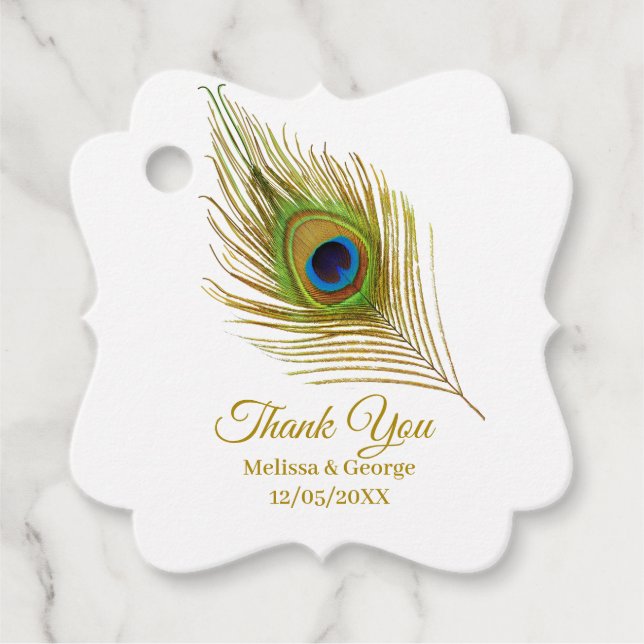 Elegant Peacock Feather Wedding Vielen Dank Geschenkanhänger (Vorderseite)