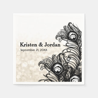 Elegant Peacock Feathers Bokeh Wedding Napkins Serviette