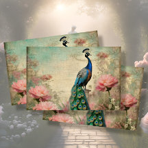 Elegant Peacock Floral French Ephemera