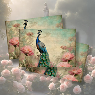 Elegant Peacock Floral French Ephemera Seidenpapier