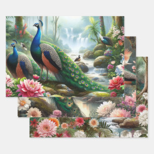 Elegant Peacock Floral Geschenkpapier Set