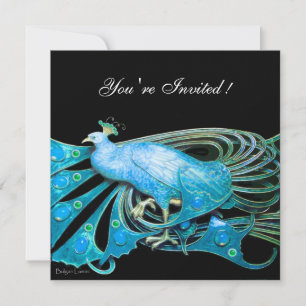 ELEGANT PEACOCK IN BLAU SCHWARZ AQUAMARINE WEDDER  EINLADUNG