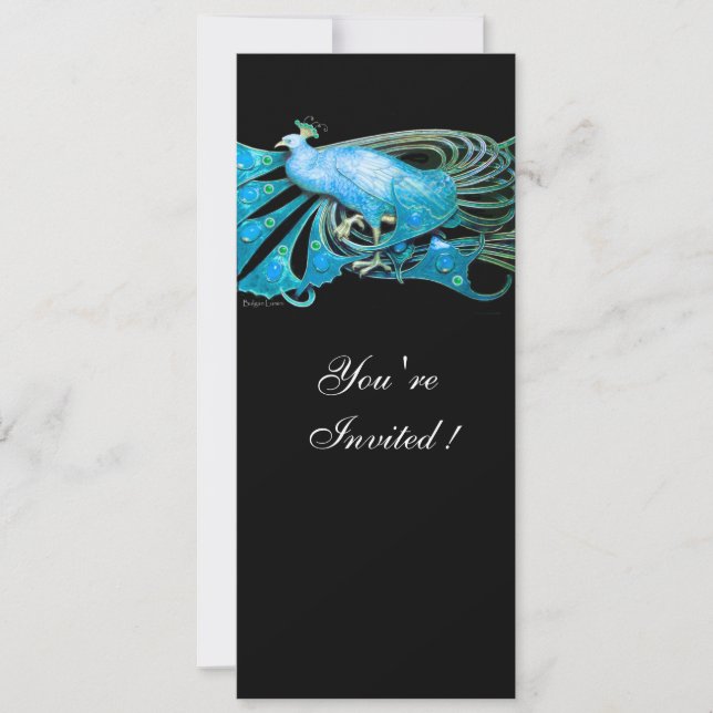 ELEGANT PEACOCK IN BLAU SCHWARZ AQUAMARINE WEDDER  EINLADUNG (Vorderseite)
