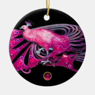 ELEGANT PEACOCK IN PINK, FUCHSIA AMETHYST KERAMIKORNAMENT