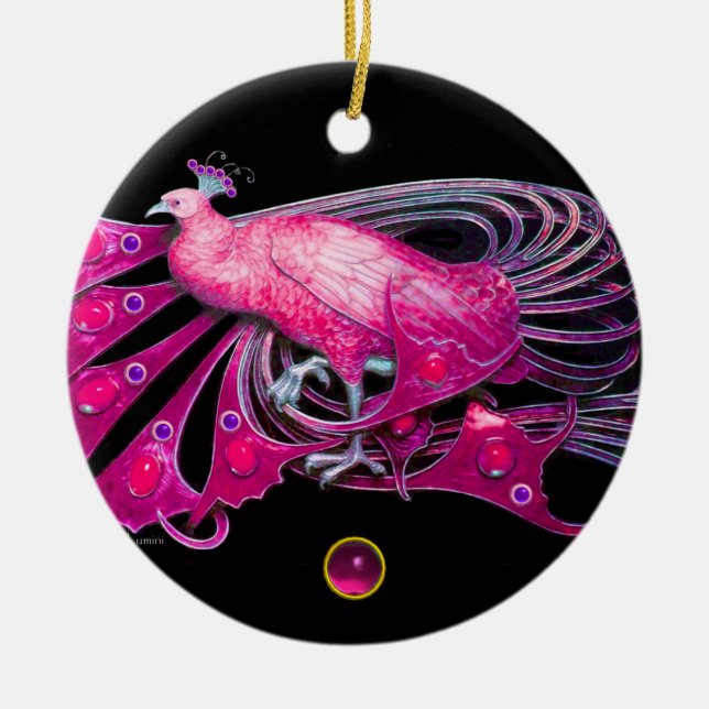 ELEGANT PEACOCK IN PINK, FUCHSIA AMETHYST KERAMIKORNAMENT (Vorne)