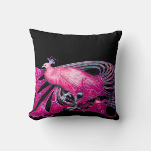 ELEGANT PEACOCK IN PINK FUCHSIA SCHWARZ KISSEN