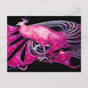 ELEGANT PEACOCK IN PINK FUCHSIA SCHWARZ POSTKARTE
