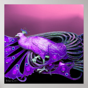 ELEGANT PEACOCK IN PINK LILA POSTER