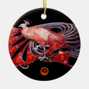 ELEGANT PEACOCK IN RED RUBY KERAMIKORNAMENT