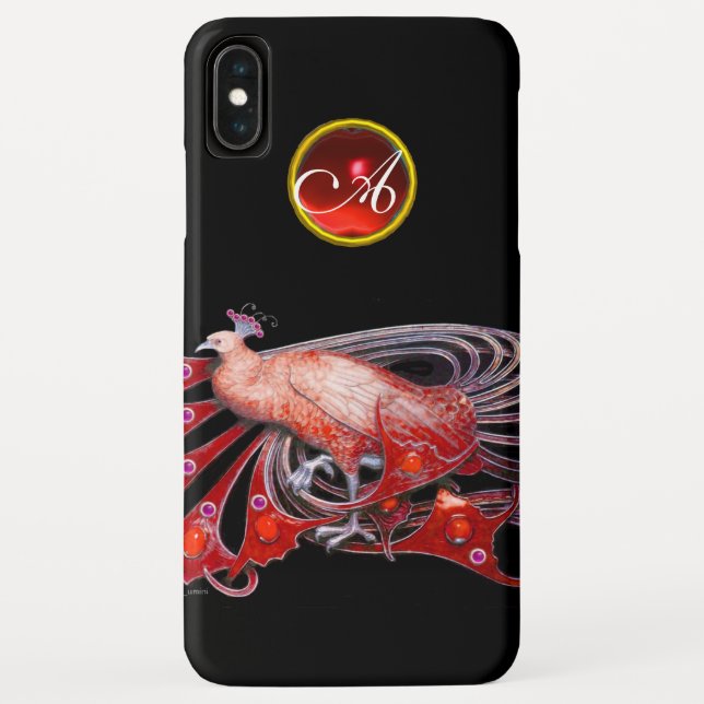 ELEGANT PEACOCK IN RED, RUBY MONOGRAMM Case-Mate iPhone HÜLLE (Rückseite)
