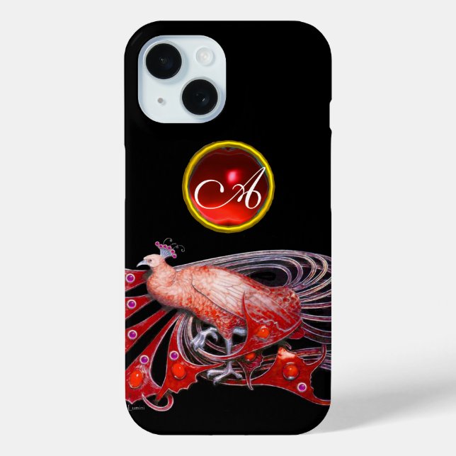 ELEGANT PEACOCK IN RED, RUBY MONOGRAMM Case-Mate iPhone HÜLLE (Rückseite)