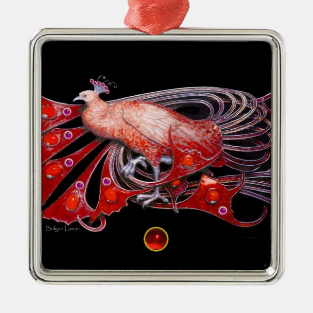 ELEGANT PEACOCK IN RED RUBY SILBERNES ORNAMENT (Vorne)