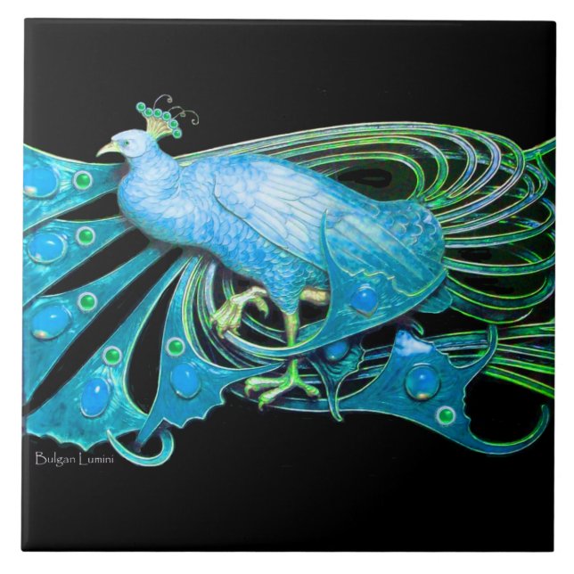 ELEGANT PEACOCK JEWEL IN AQUE BLAUE AQUAMARIN FLIESE (Vorderseite)
