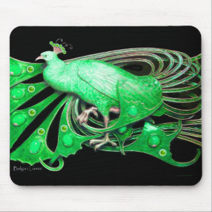 ELEGANT PEACOCK JEWEL IN EMERALD GREEN BLACK MOUSEPAD
