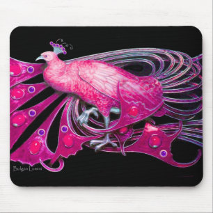 ELEGANT PEACOCK JEWEL IN PINK FUCHSIA SCHWARZ MOUSEPAD