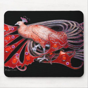 ELEGANT PEACOCK JEWEL IN RED BLACK MOUSEPAD