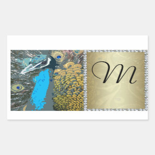 Elegant Peacock mit Imitaten Jewels Monogram M Rechteckiger Aufkleber