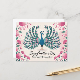 Elegant Peacock Mütter Day Floral Animal Lover Feiertagspostkarte