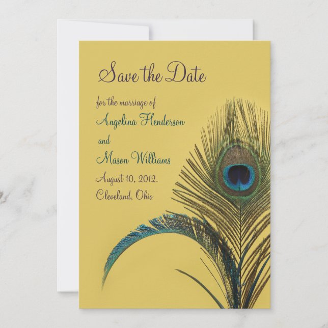 Elegant Peacock Save the Date (gelb) (Vorderseite)