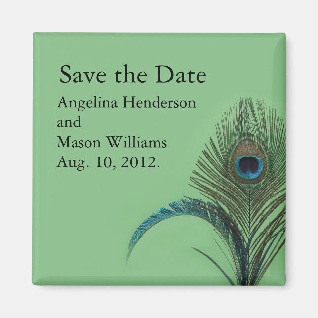 Elegant Peacock Save the Date Magnet (grün) (Vorne)