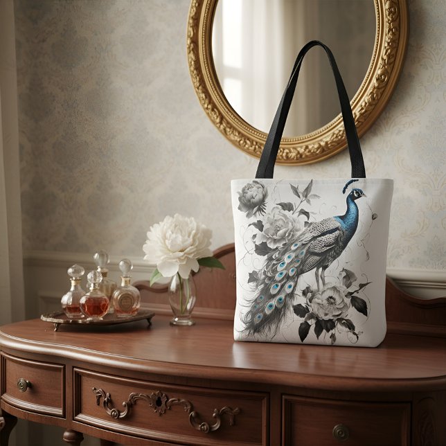 Elegant Peacock Tote Bag with Floral Illustration  (Von Creator hochgeladen)