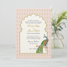 Elegant PeacockPink & Gold Indische Hochzeit Einladung