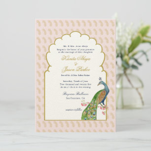 Elegant PeacockPink & Gold Indische Hochzeit Einladung