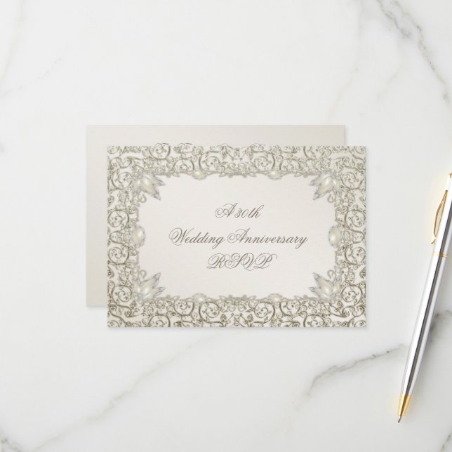 Elegant Pearl 30. Hochzeitstag RSVP Karte (Vorderseite/Rückseite Beispiel)