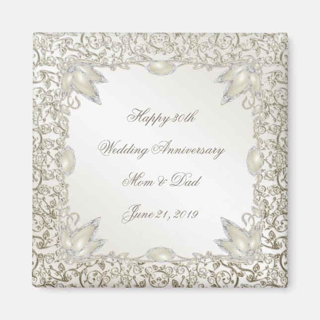 Elegant Pearl 30. Wedding Anniversary Magnet (Vorne)