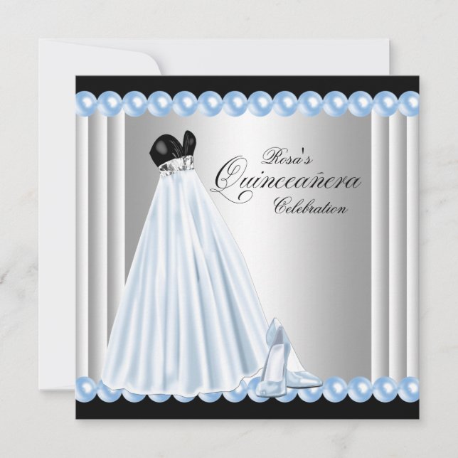 Elegant Pearl Baby Blue Quinceanera Einladungen (Vorderseite)