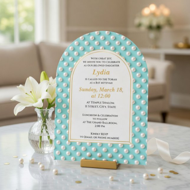 Elegant Pearl Bat Mitzvah Einladung (Von Creator hochgeladen)