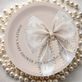 Elegant Pearl Bow Baby Shower Pappteller