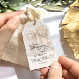 Elegant Pearl Bow Bridal Shower Gift Tags Geschenkanhänger