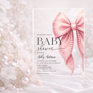 Elegant Pearl Bow Girl Baby Shower Acryleinladungen