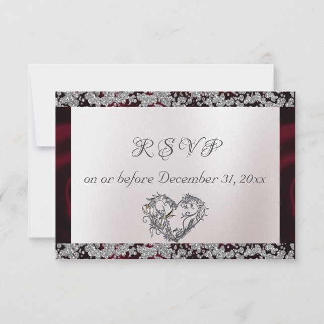 Elegant Pearl, Burgund Ribbon & Sparkle RSVP Karte (Vorderseite)