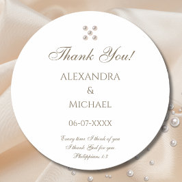 Elegant Pearl Christian Wedding Thank You Runder Aufkleber