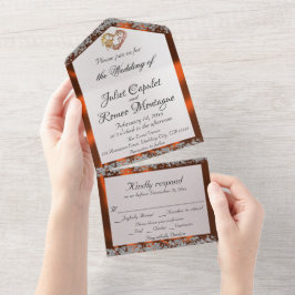 Elegant Pearl, Copper Ribbon & Glitter Borders All In One Einladung