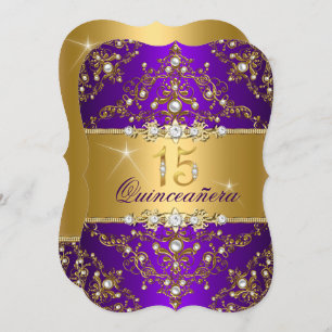 Elegant Pearl Damask Lila Quinceanera Einladung
