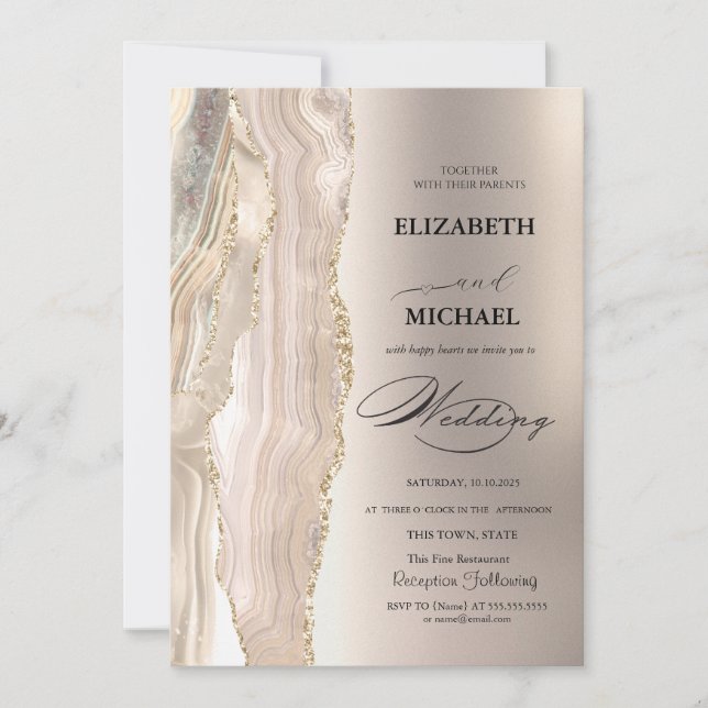 Elegant Pearl Glitzer Script Wedding Einladung (Vorderseite)