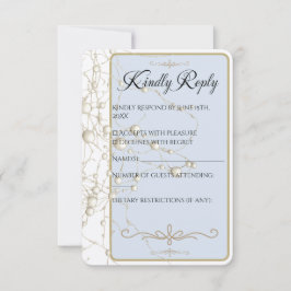 Elegant Pearl Gold Script Wedding Romantic Pearls RSVP Karte