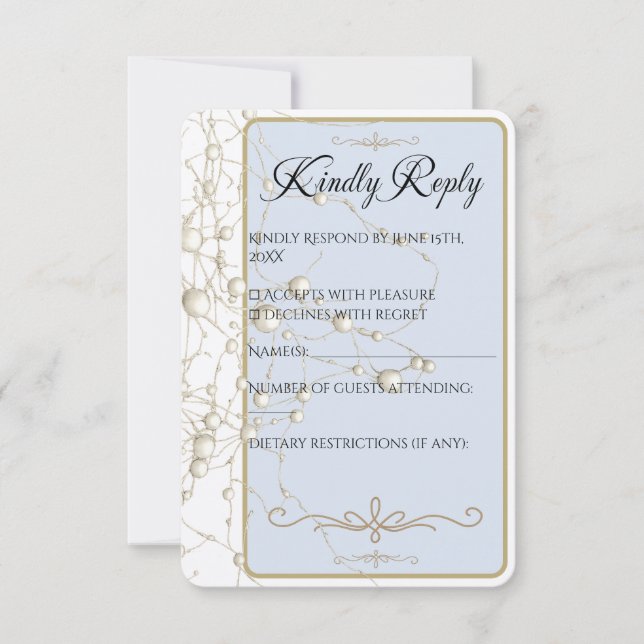 Elegant Pearl Gold Script Wedding Romantic Pearls RSVP Karte (Vorderseite)