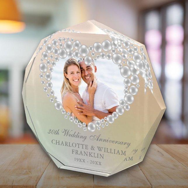 Elegant Pearl Heart 30. Hochzeitstag Fotoblock (Elegant Pearl Heart 30th Wedding Anniversary Photo Block)