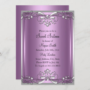 Elegant Pearl Lila 16 . Geburtstag Einladung