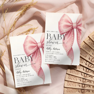 Elegant Pearl Pink Bow Girl Baby Shower Einladung