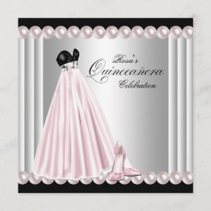 Elegant Pearl Silver Pink Quinceanera Einladung