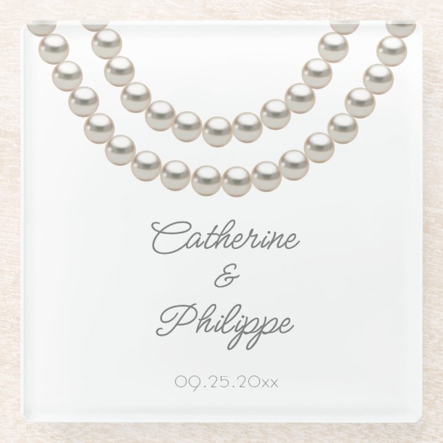 Elegant Pearl Wedding Glasuntersetzer (Vorderseite)
