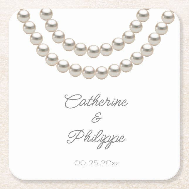 Elegant Pearl Wedding Rechteckiger Pappuntersetzer (Vorderseite)