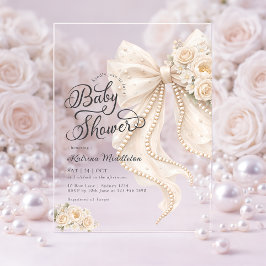 Elegant Pearl White Bow Floral Baby Shower Acryleinladungen