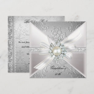 Elegant Pearl White Silver 50. Geburtstagsparty Einladung